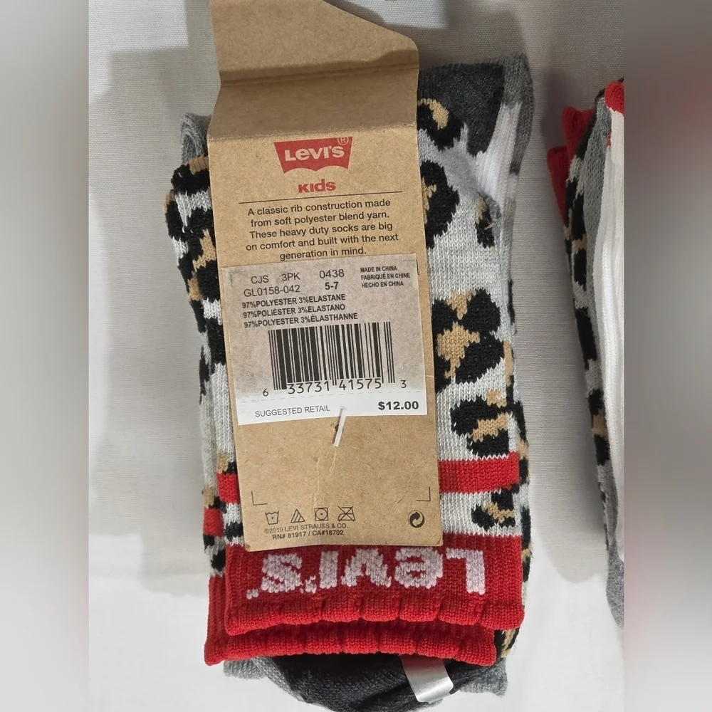 Levi's Bundle Of 2 3-Pack Socks (6 Pair) Short Cut Socks Size 10C-3Y New